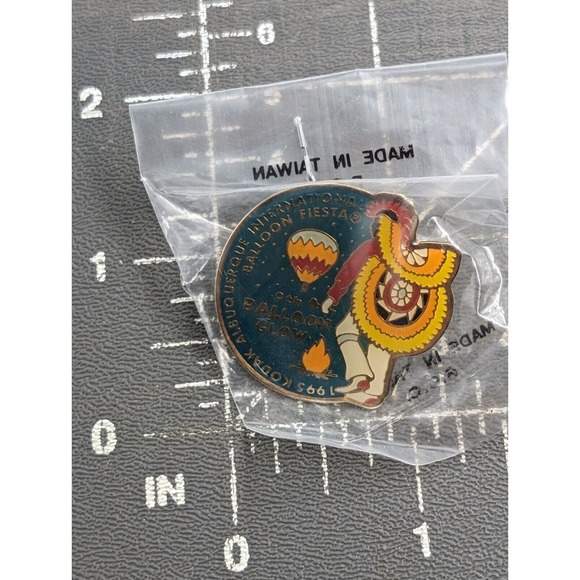1995 Balloon Glow Albuquerque Int'l Balloon Fiesta Enamel Pin Native Man Fire.. - Picture 2 of 5